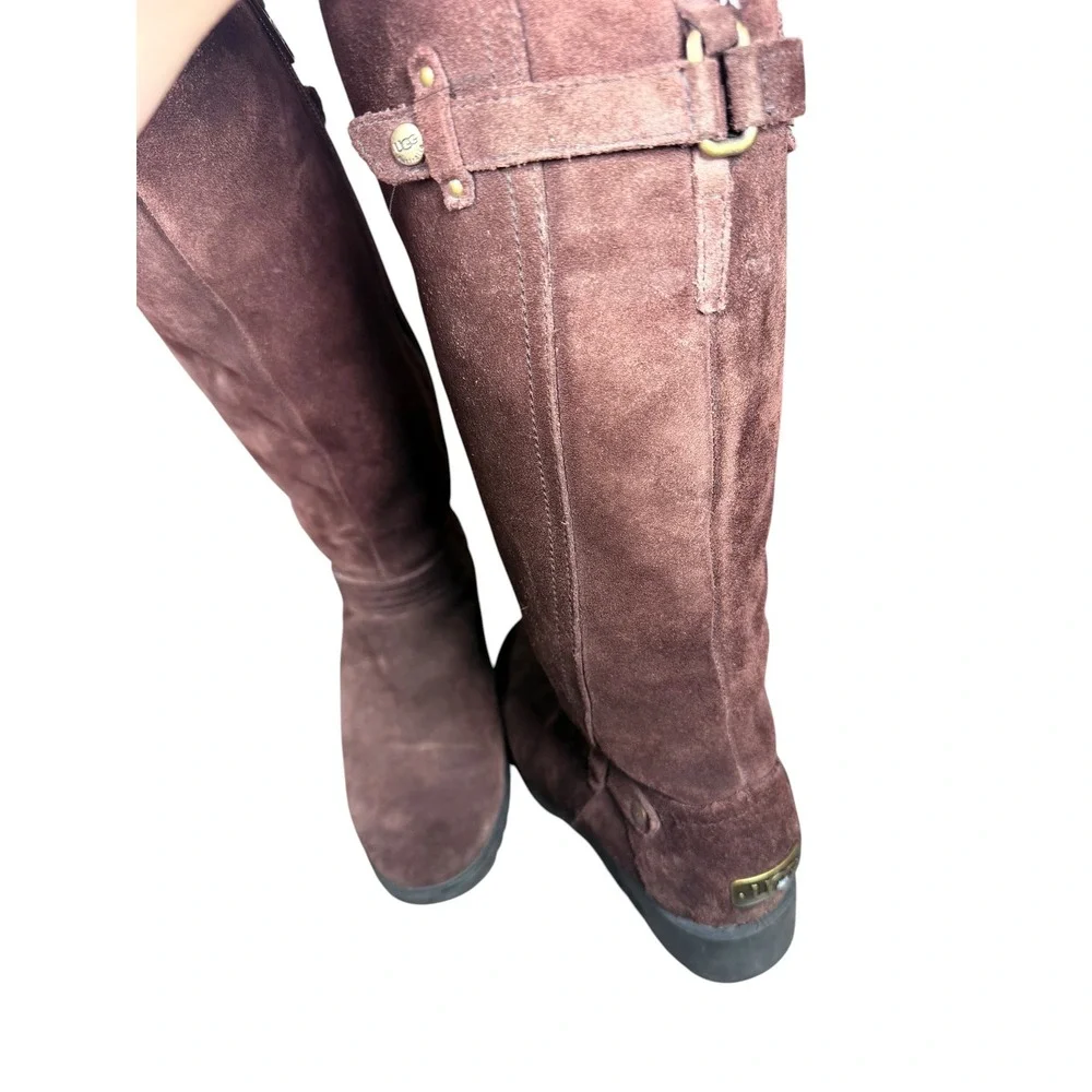 UGG Australia Jillian Boots 7.5 Brown Suede Sheepskin Tall Winter Boot Apres Ski